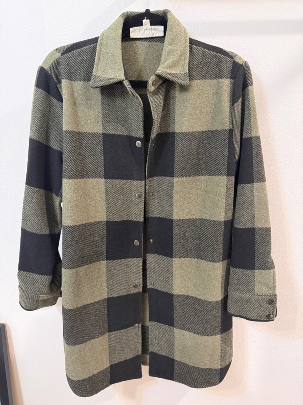 BB Dakota Olive & Black Plaid Snap-Front Pea Coat - Picture 6 of 10